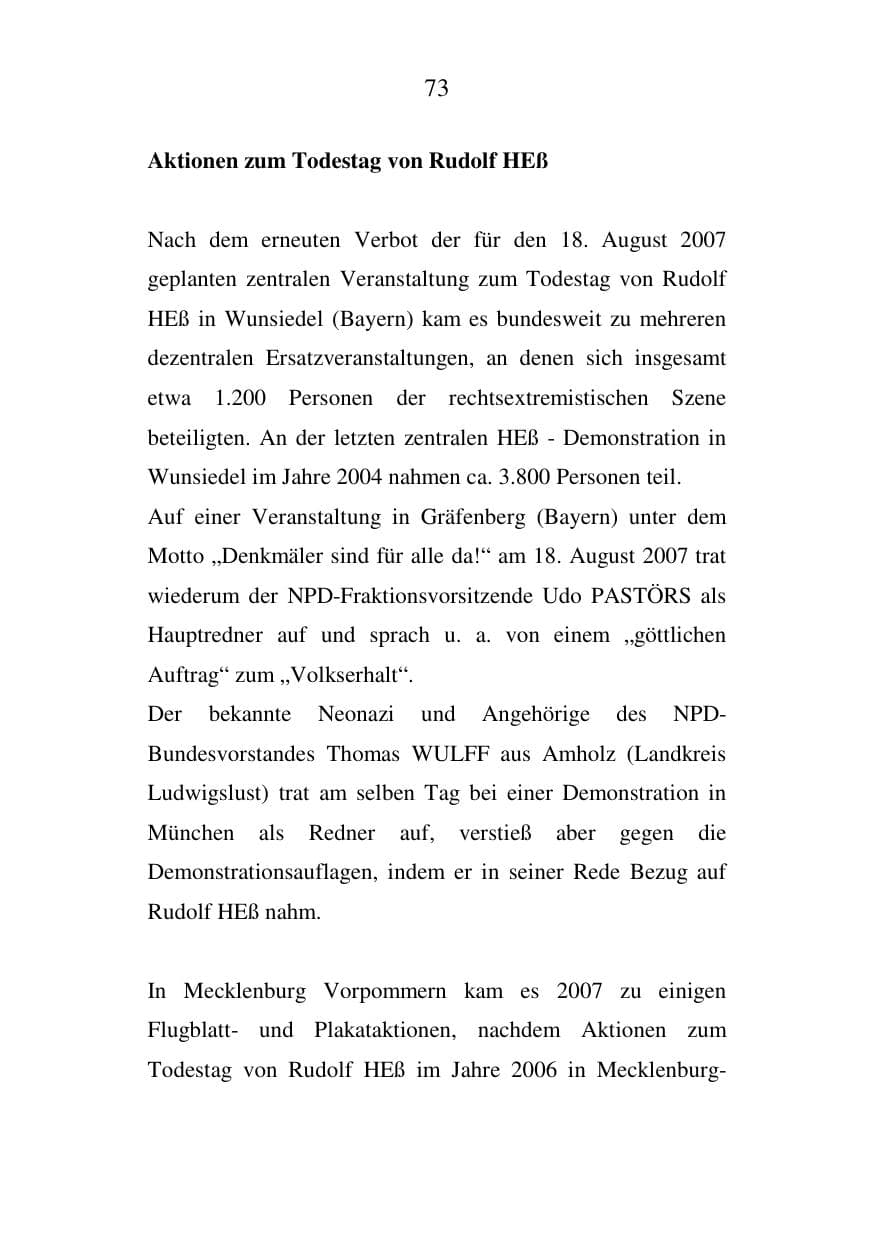 Seite 73 des Verfassungsschutzbericht 2007 Mecklenburg-Vorpommern
