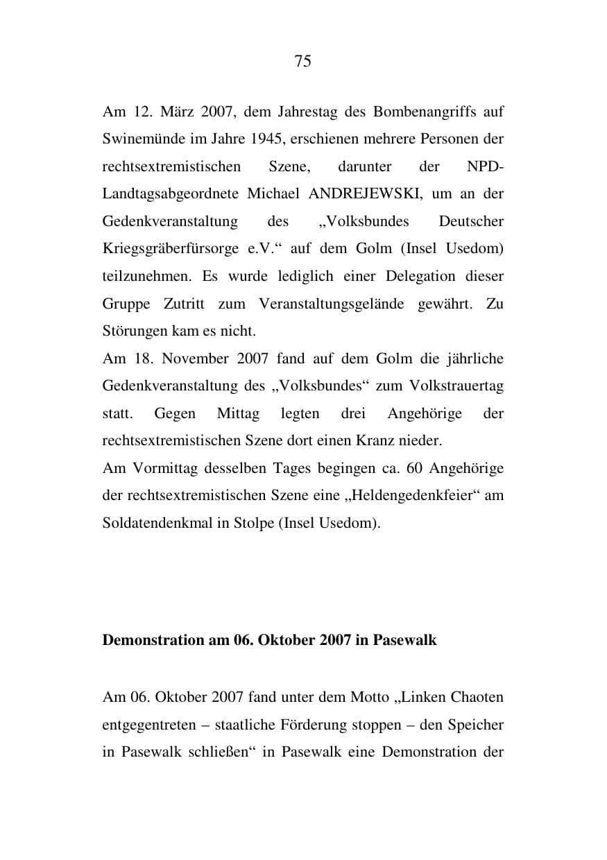 Seite 75 des Verfassungsschutzbericht 2007 Mecklenburg-Vorpommern