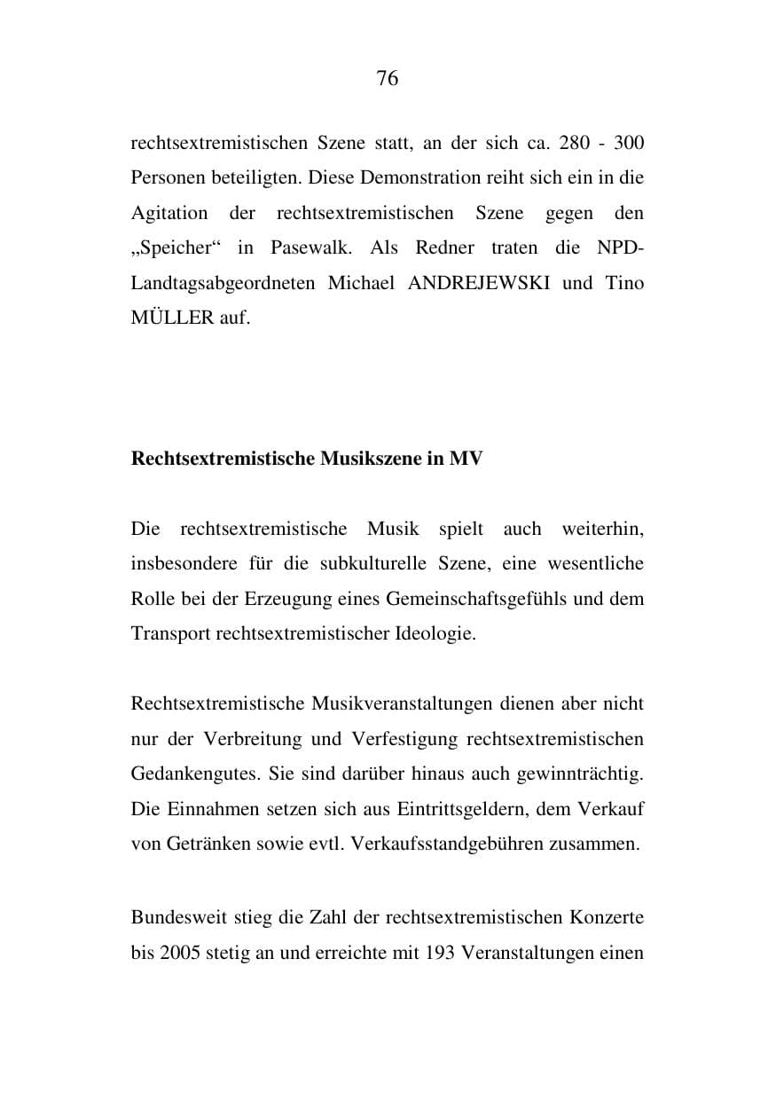 Seite 76 des Verfassungsschutzbericht 2007 Mecklenburg-Vorpommern