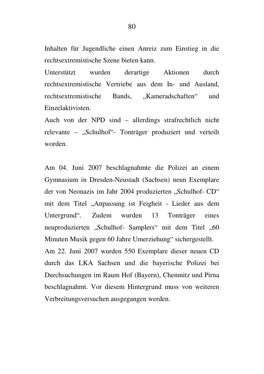 Seite 80 des Verfassungsschutzbericht 2007 Mecklenburg-Vorpommern