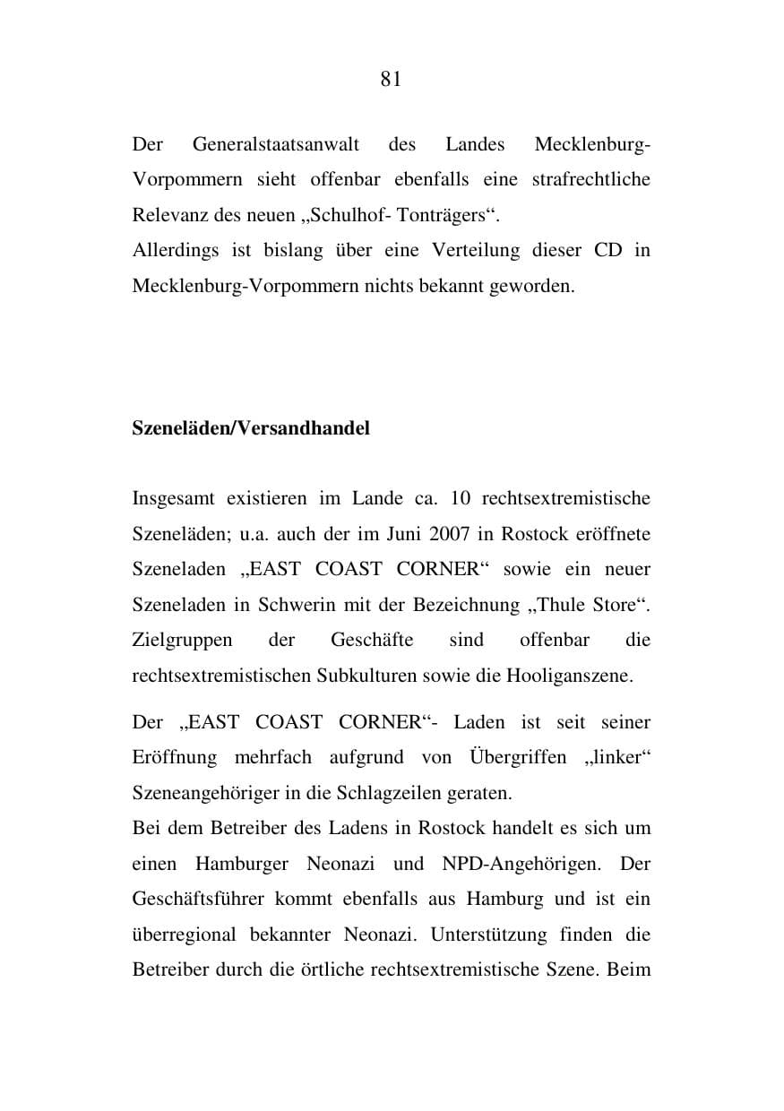 Seite 81 des Verfassungsschutzbericht 2007 Mecklenburg-Vorpommern