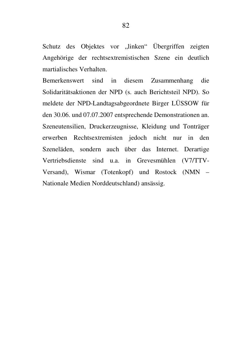 Seite 82 des Verfassungsschutzbericht 2007 Mecklenburg-Vorpommern