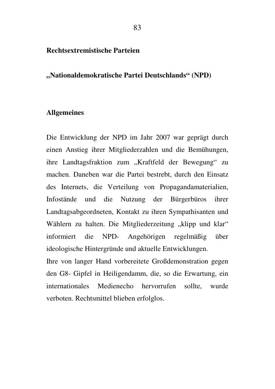Seite 83 des Verfassungsschutzbericht 2007 Mecklenburg-Vorpommern