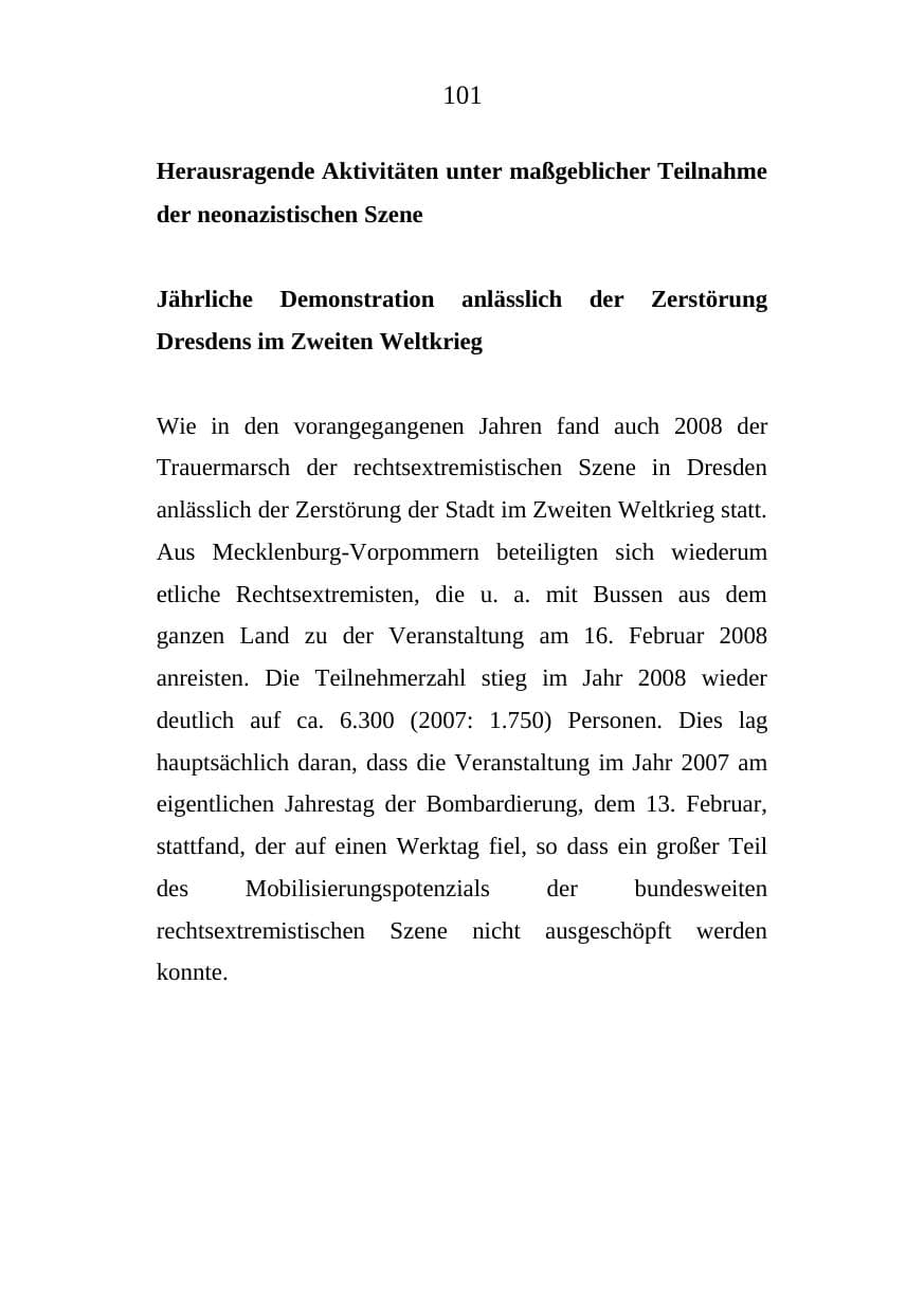 Seite 101 des Verfassungsschutzbericht 2008 Mecklenburg-Vorpommern