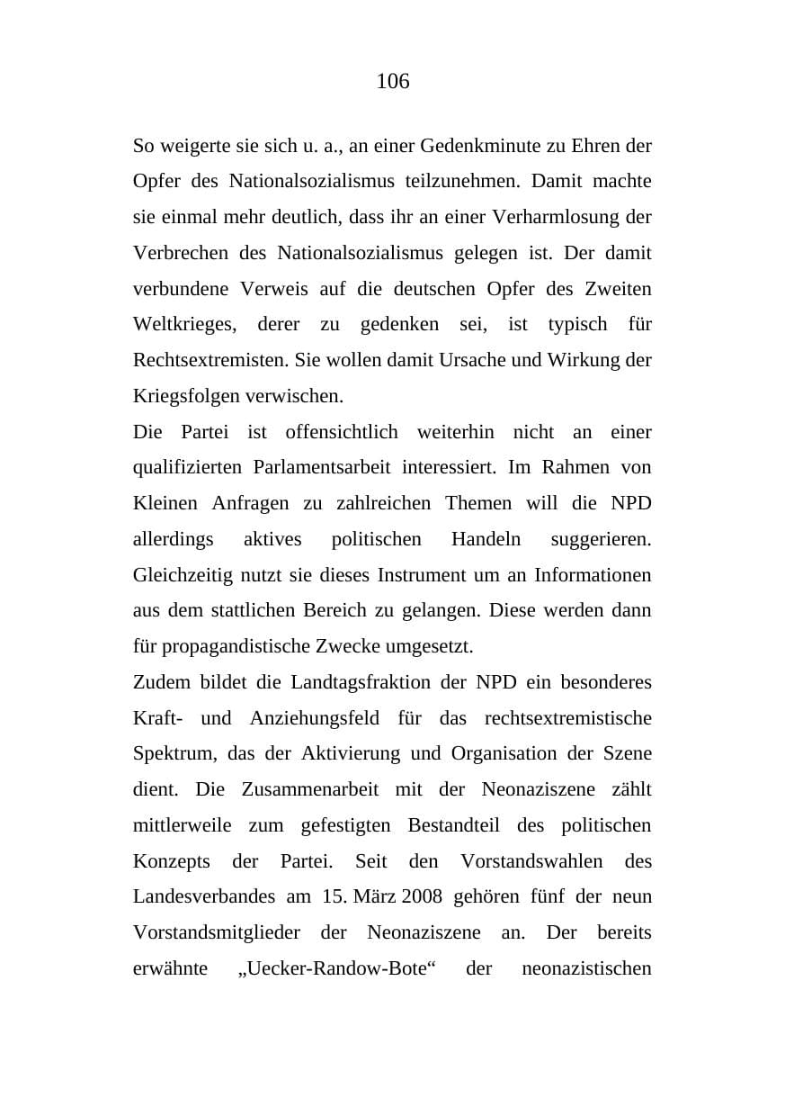 Seite 106 des Verfassungsschutzbericht 2008 Mecklenburg-Vorpommern