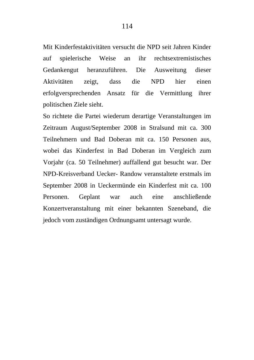 Seite 114 des Verfassungsschutzbericht 2008 Mecklenburg-Vorpommern