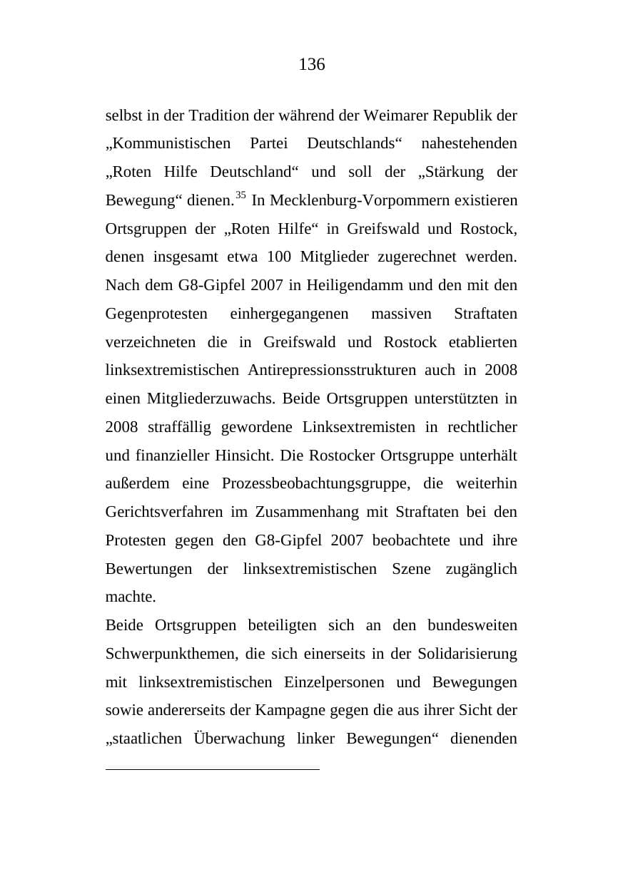 Seite 136 des Verfassungsschutzbericht 2008 Mecklenburg-Vorpommern