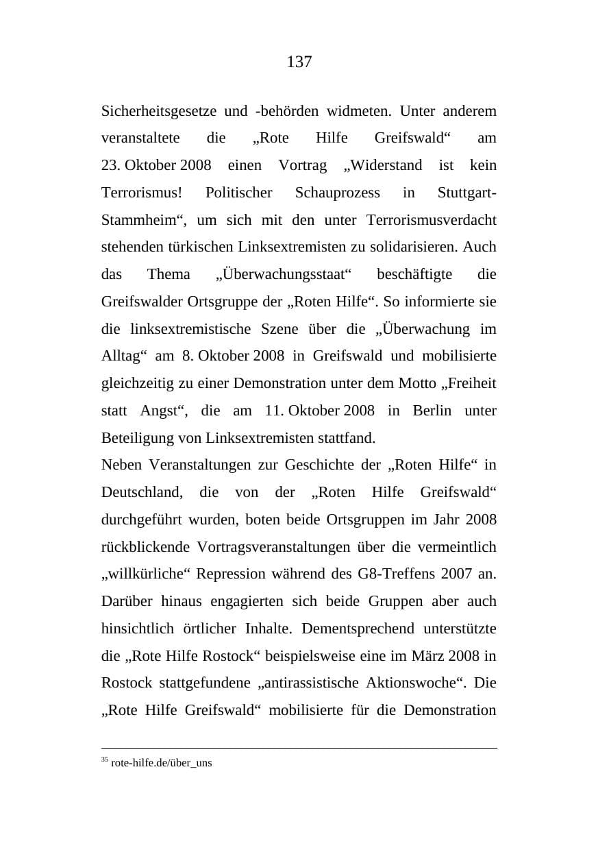 Seite 137 des Verfassungsschutzbericht 2008 Mecklenburg-Vorpommern