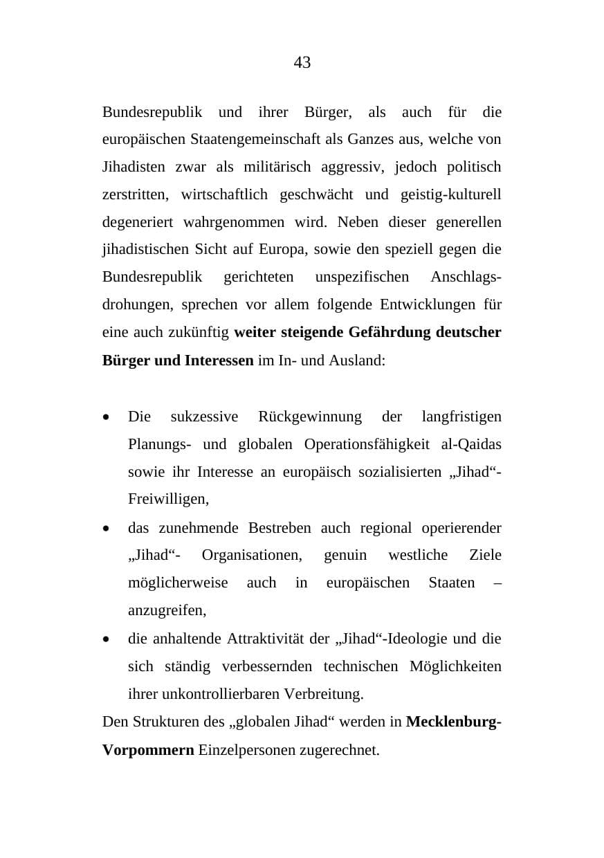 Seite 43 des Verfassungsschutzbericht 2008 Mecklenburg-Vorpommern