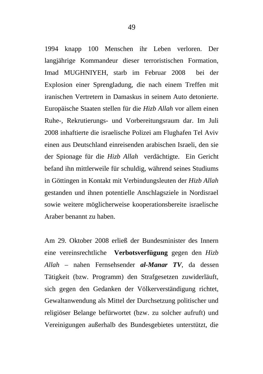 Seite 49 des Verfassungsschutzbericht 2008 Mecklenburg-Vorpommern