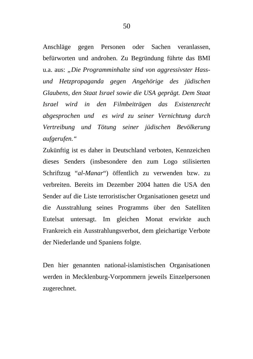 Seite 50 des Verfassungsschutzbericht 2008 Mecklenburg-Vorpommern