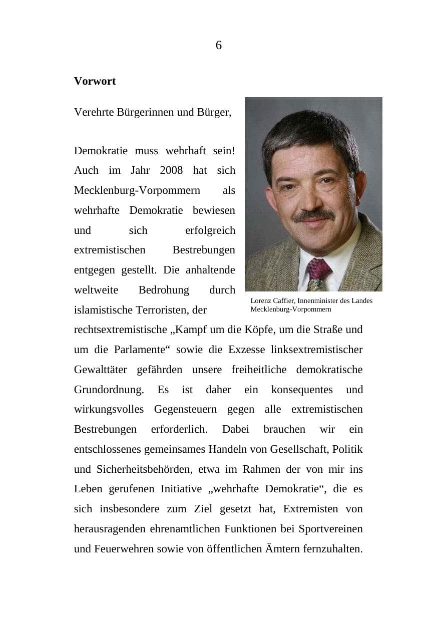 Seite 6 des Verfassungsschutzbericht 2008 Mecklenburg-Vorpommern