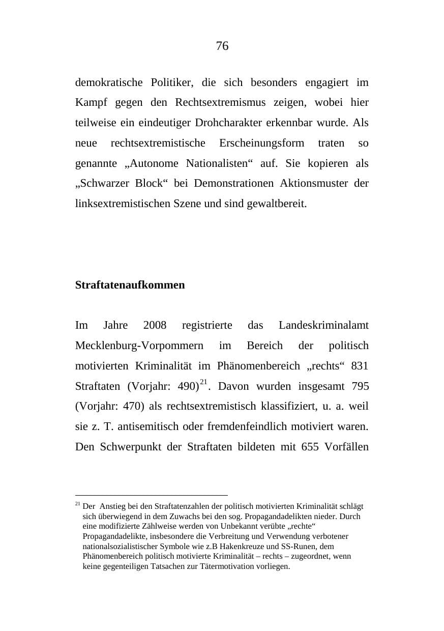 Seite 76 des Verfassungsschutzbericht 2008 Mecklenburg-Vorpommern