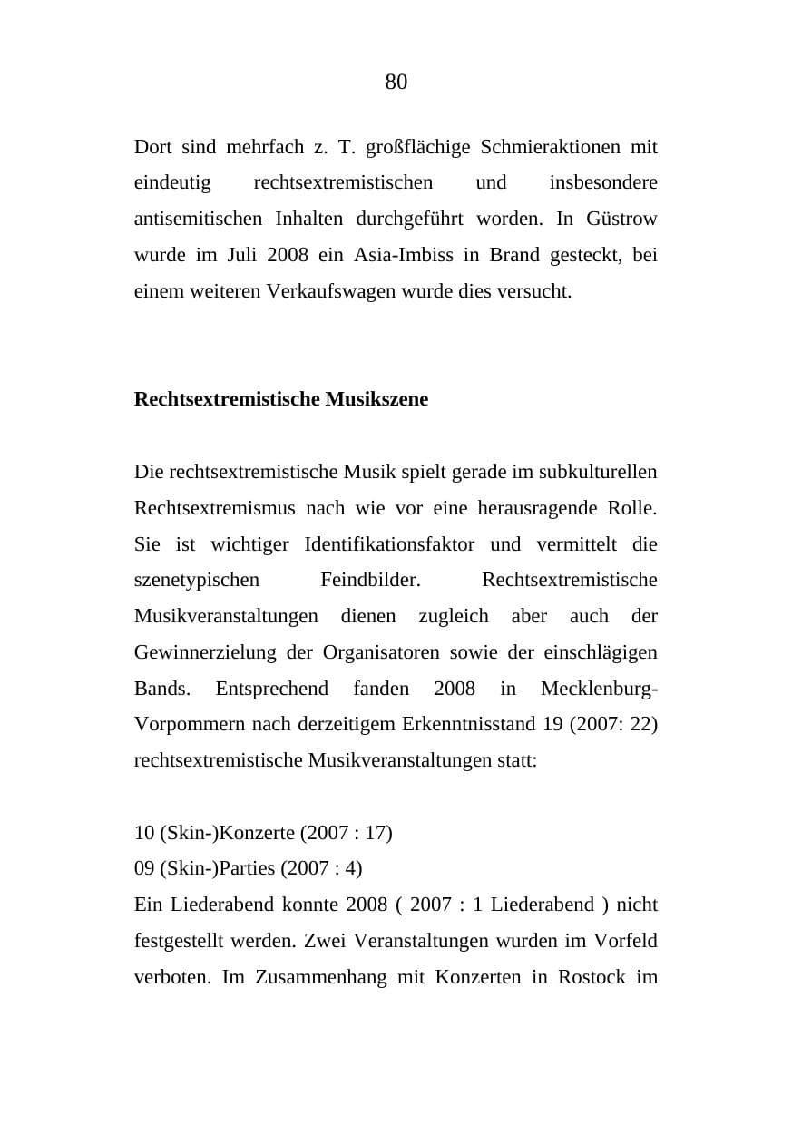 Seite 80 des Verfassungsschutzbericht 2008 Mecklenburg-Vorpommern