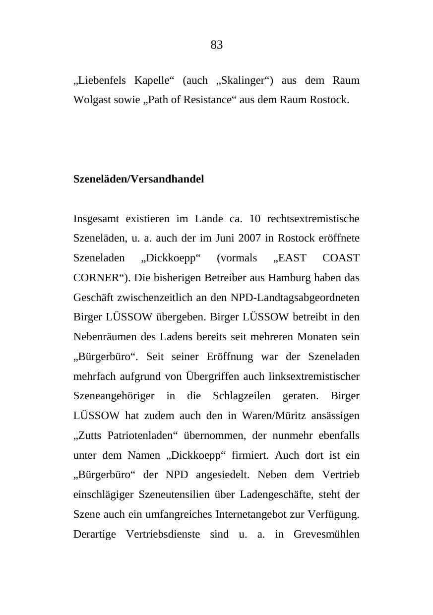 Seite 83 des Verfassungsschutzbericht 2008 Mecklenburg-Vorpommern
