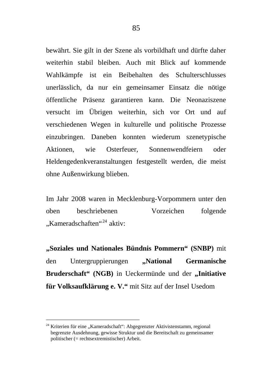 Seite 85 des Verfassungsschutzbericht 2008 Mecklenburg-Vorpommern
