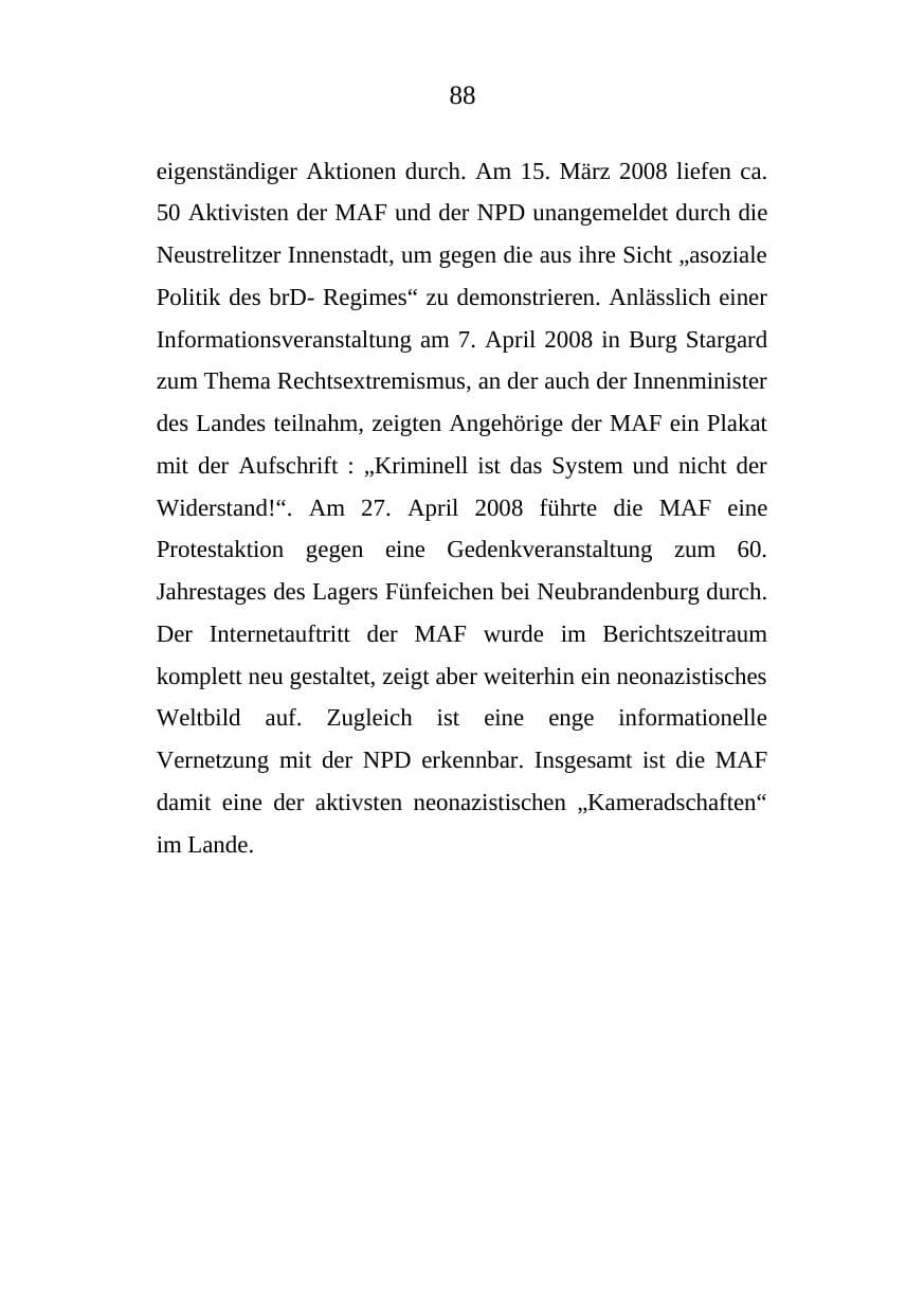 Seite 88 des Verfassungsschutzbericht 2008 Mecklenburg-Vorpommern