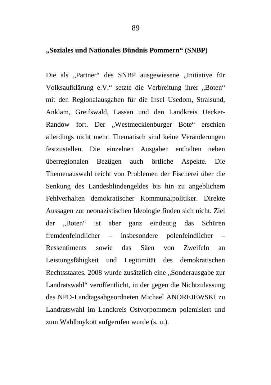 Seite 89 des Verfassungsschutzbericht 2008 Mecklenburg-Vorpommern