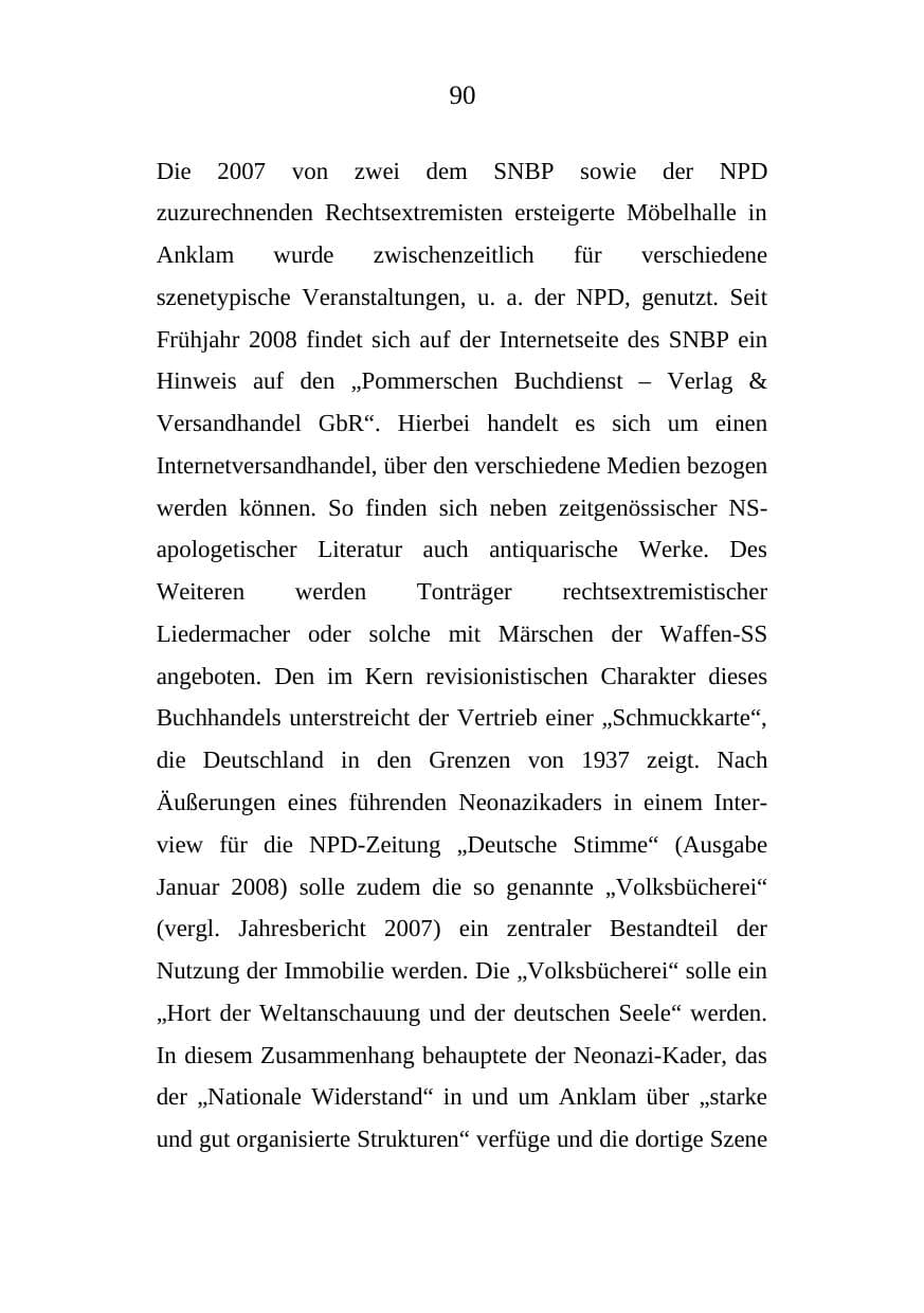 Seite 90 des Verfassungsschutzbericht 2008 Mecklenburg-Vorpommern