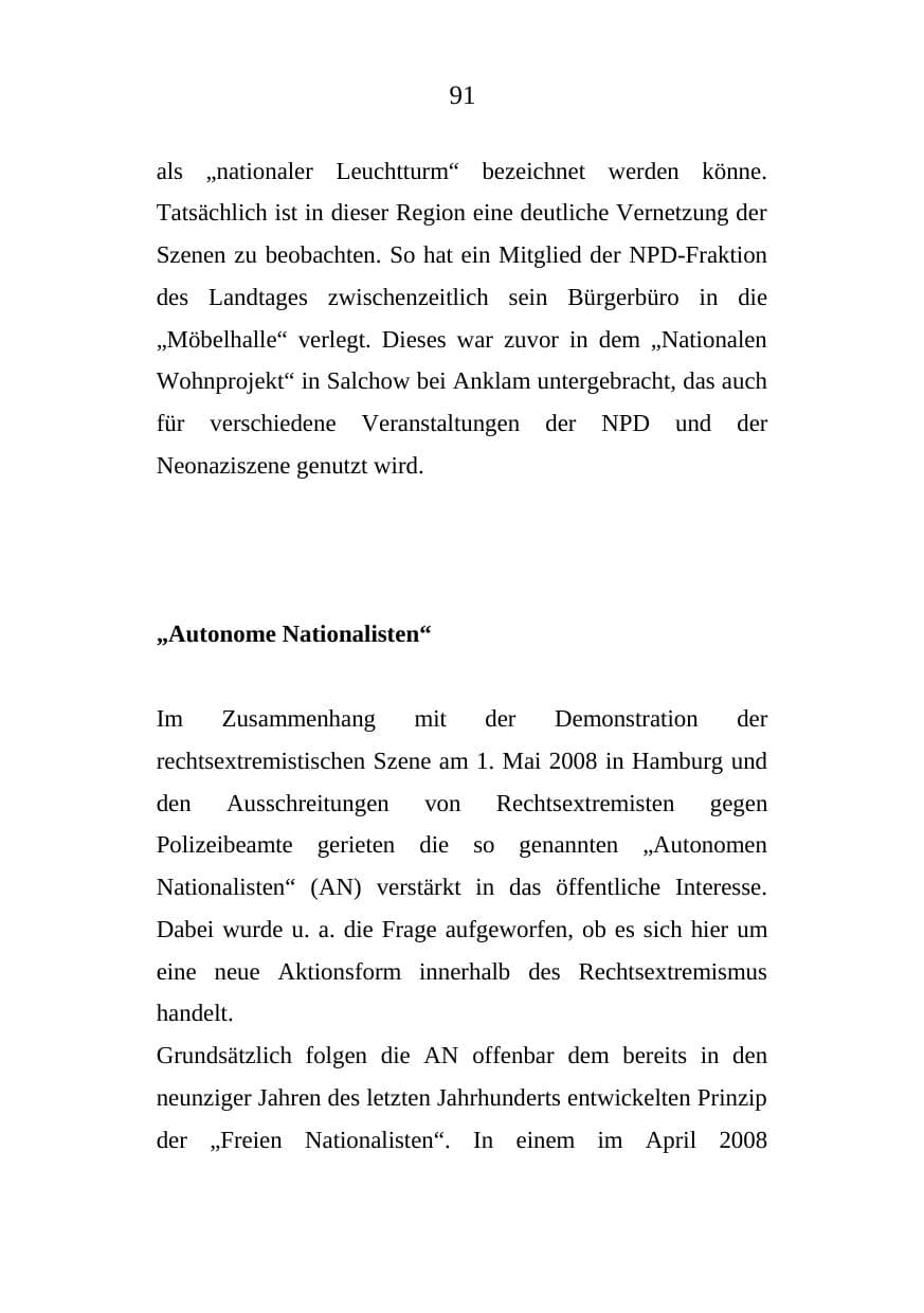 Seite 91 des Verfassungsschutzbericht 2008 Mecklenburg-Vorpommern