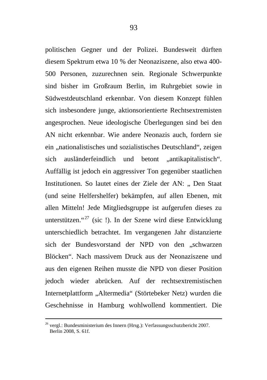 Seite 93 des Verfassungsschutzbericht 2008 Mecklenburg-Vorpommern