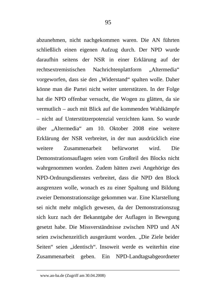 Seite 95 des Verfassungsschutzbericht 2008 Mecklenburg-Vorpommern