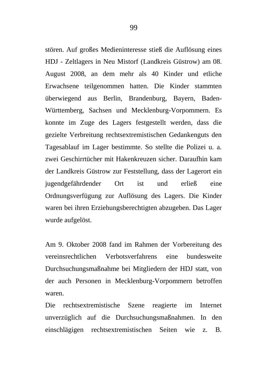 Seite 99 des Verfassungsschutzbericht 2008 Mecklenburg-Vorpommern