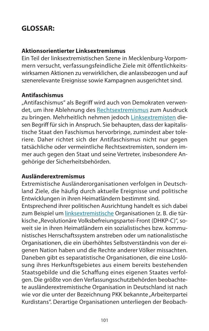 Seite 102 des Verfassungsschutzbericht 2009 Mecklenburg-Vorpommern