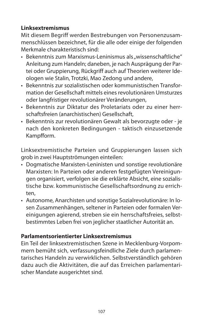 Seite 108 des Verfassungsschutzbericht 2009 Mecklenburg-Vorpommern