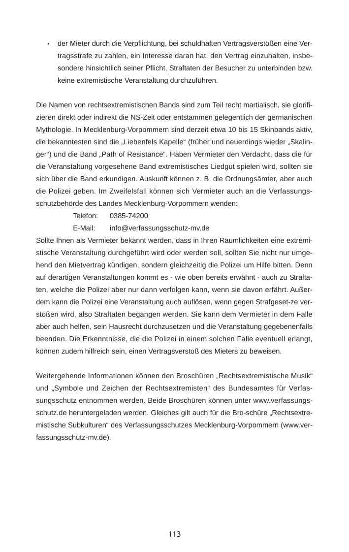 Seite 114 des Verfassungsschutzbericht 2009 Mecklenburg-Vorpommern