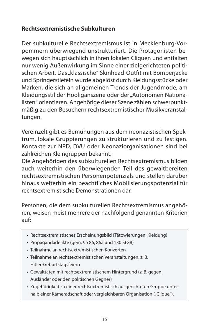 Seite 16 des Verfassungsschutzbericht 2009 Mecklenburg-Vorpommern
