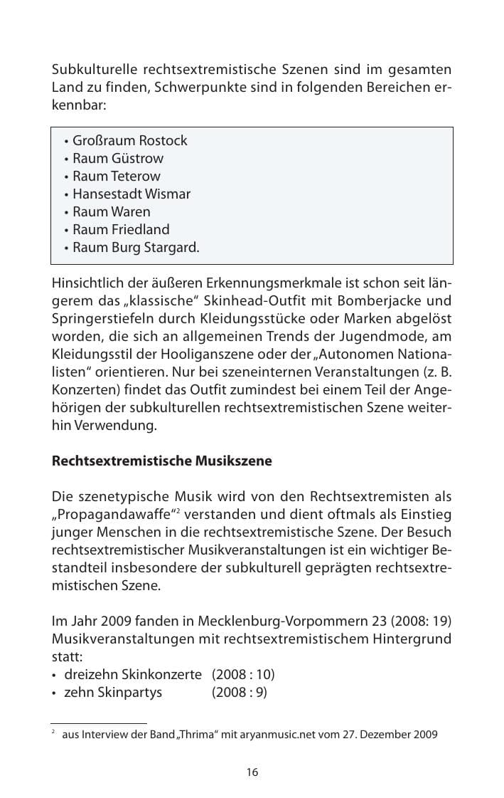 Seite 17 des Verfassungsschutzbericht 2009 Mecklenburg-Vorpommern