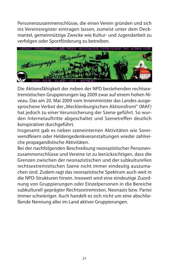 Seite 22 des Verfassungsschutzbericht 2009 Mecklenburg-Vorpommern
