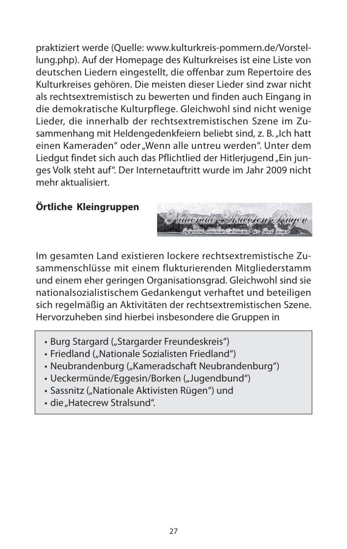 Seite 28 des Verfassungsschutzbericht 2009 Mecklenburg-Vorpommern