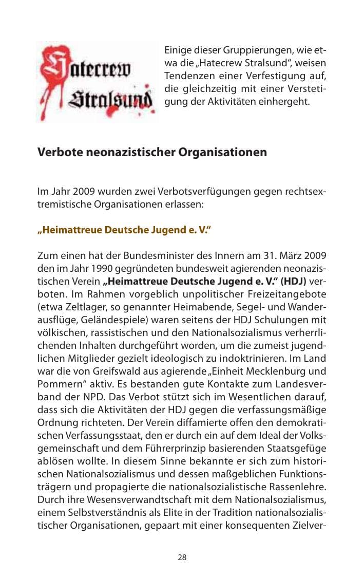 Seite 29 des Verfassungsschutzbericht 2009 Mecklenburg-Vorpommern