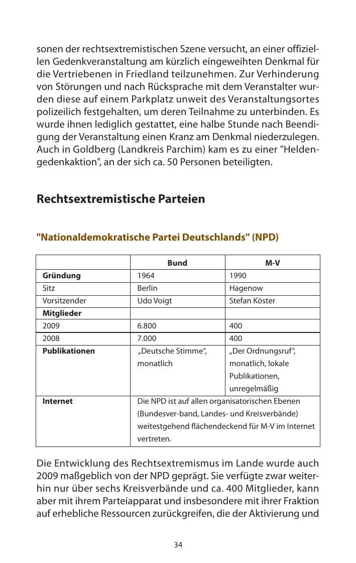 Seite 35 des Verfassungsschutzbericht 2009 Mecklenburg-Vorpommern