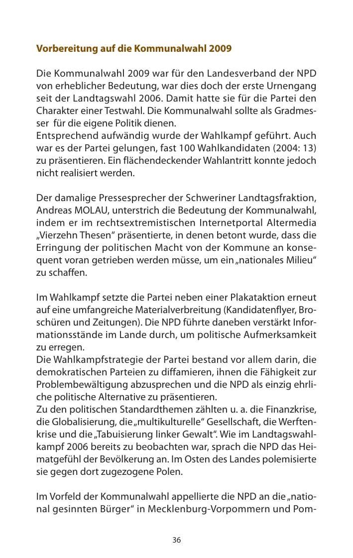 Seite 37 des Verfassungsschutzbericht 2009 Mecklenburg-Vorpommern