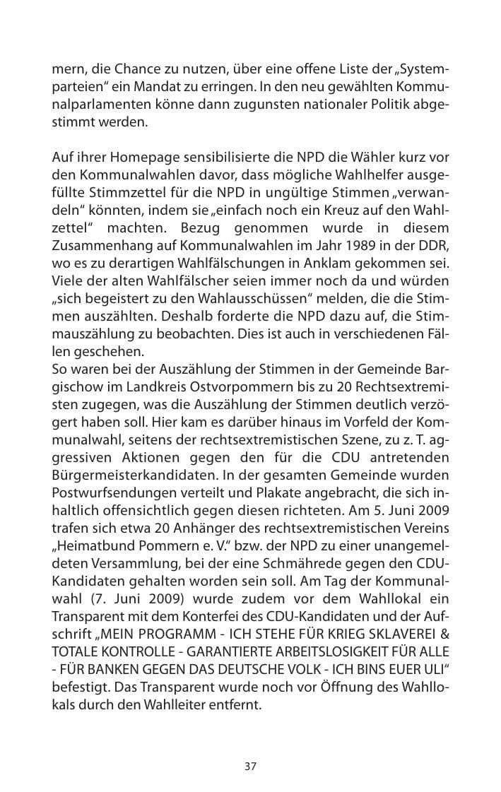 Seite 38 des Verfassungsschutzbericht 2009 Mecklenburg-Vorpommern