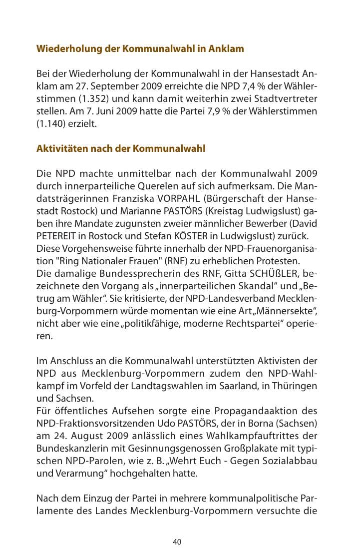 Seite 41 des Verfassungsschutzbericht 2009 Mecklenburg-Vorpommern