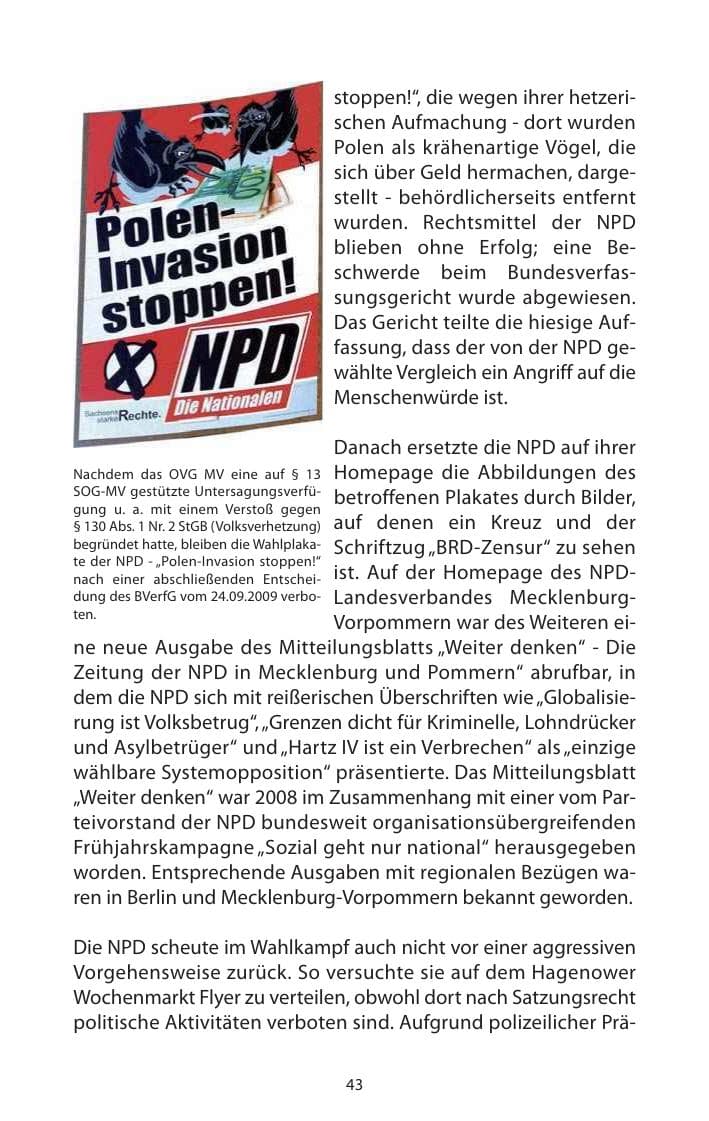 Seite 44 des Verfassungsschutzbericht 2009 Mecklenburg-Vorpommern