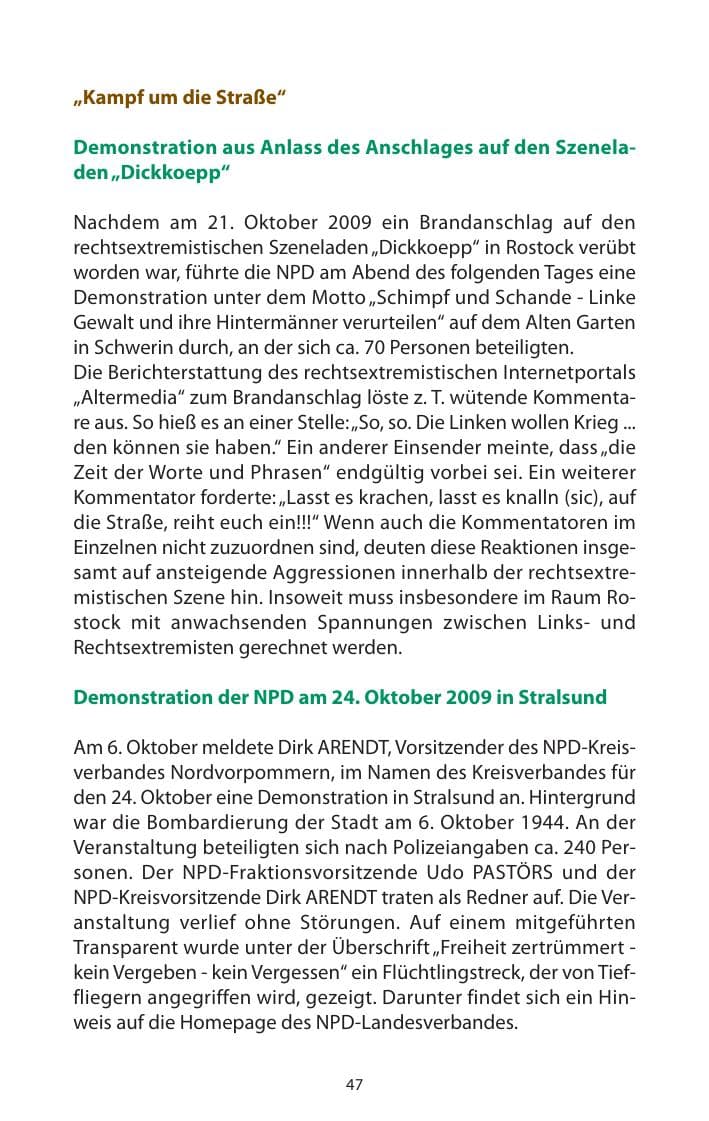 Seite 48 des Verfassungsschutzbericht 2009 Mecklenburg-Vorpommern