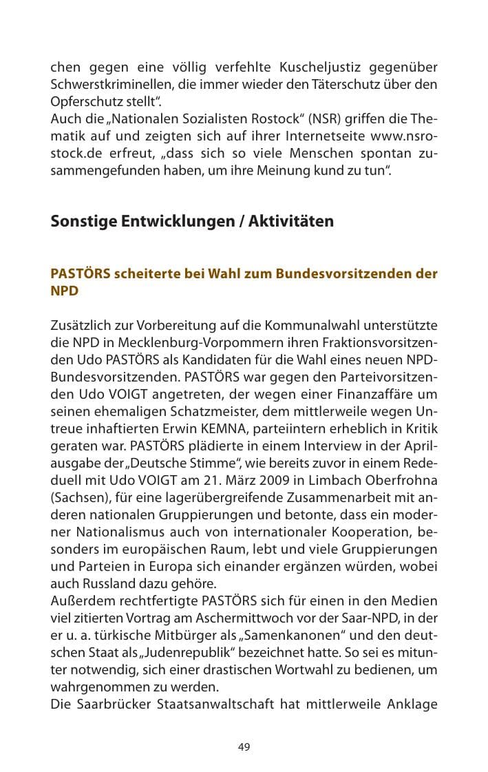 Seite 50 des Verfassungsschutzbericht 2009 Mecklenburg-Vorpommern