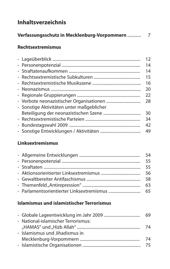 Seite 6 des Verfassungsschutzbericht 2009 Mecklenburg-Vorpommern