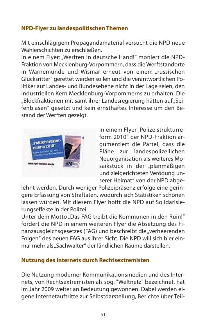 Seite 52 des Verfassungsschutzbericht 2009 Mecklenburg-Vorpommern