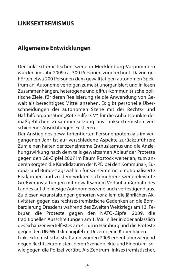 Seite 55 des Verfassungsschutzbericht 2009 Mecklenburg-Vorpommern
