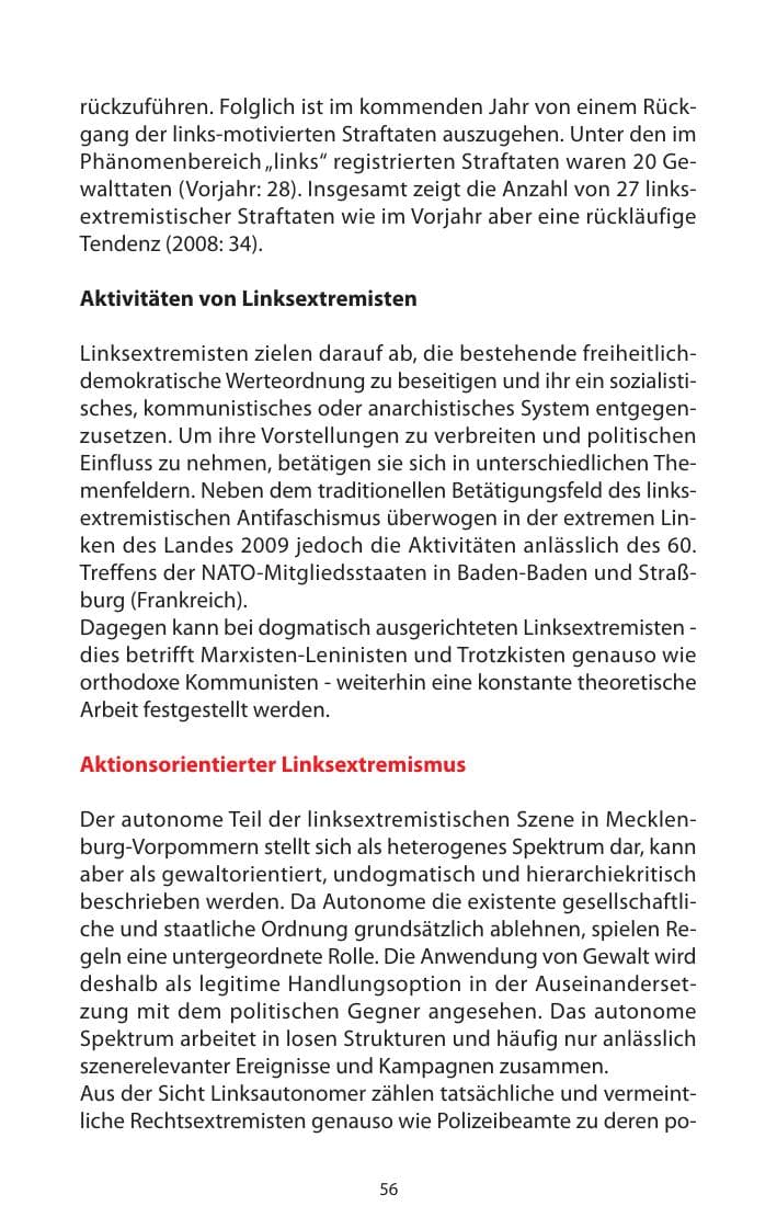 Seite 57 des Verfassungsschutzbericht 2009 Mecklenburg-Vorpommern