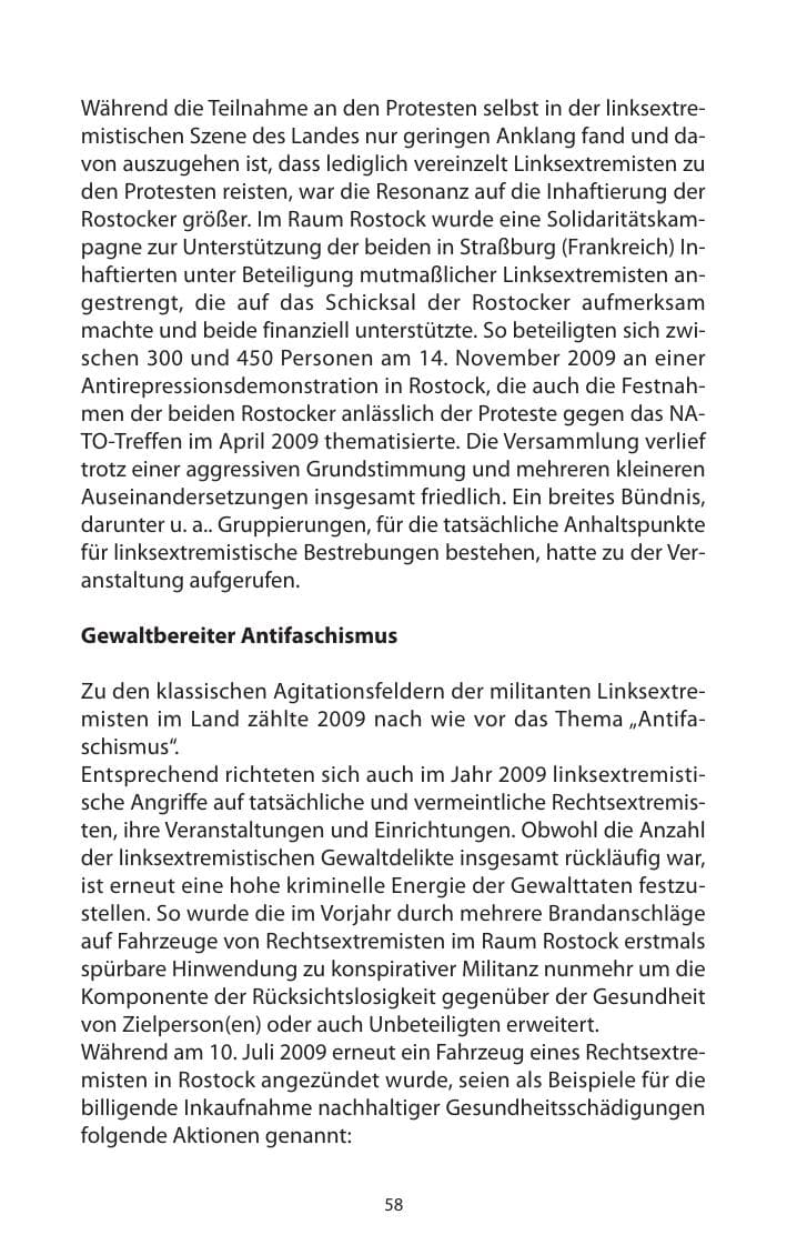Seite 59 des Verfassungsschutzbericht 2009 Mecklenburg-Vorpommern
