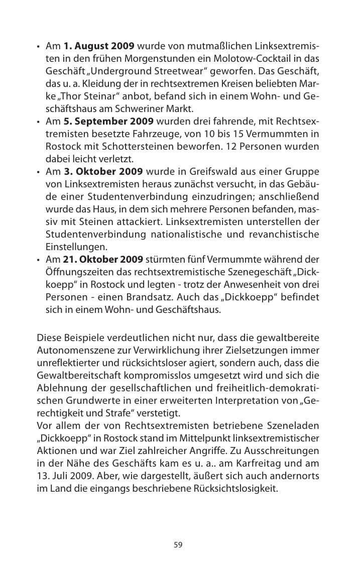 Seite 60 des Verfassungsschutzbericht 2009 Mecklenburg-Vorpommern