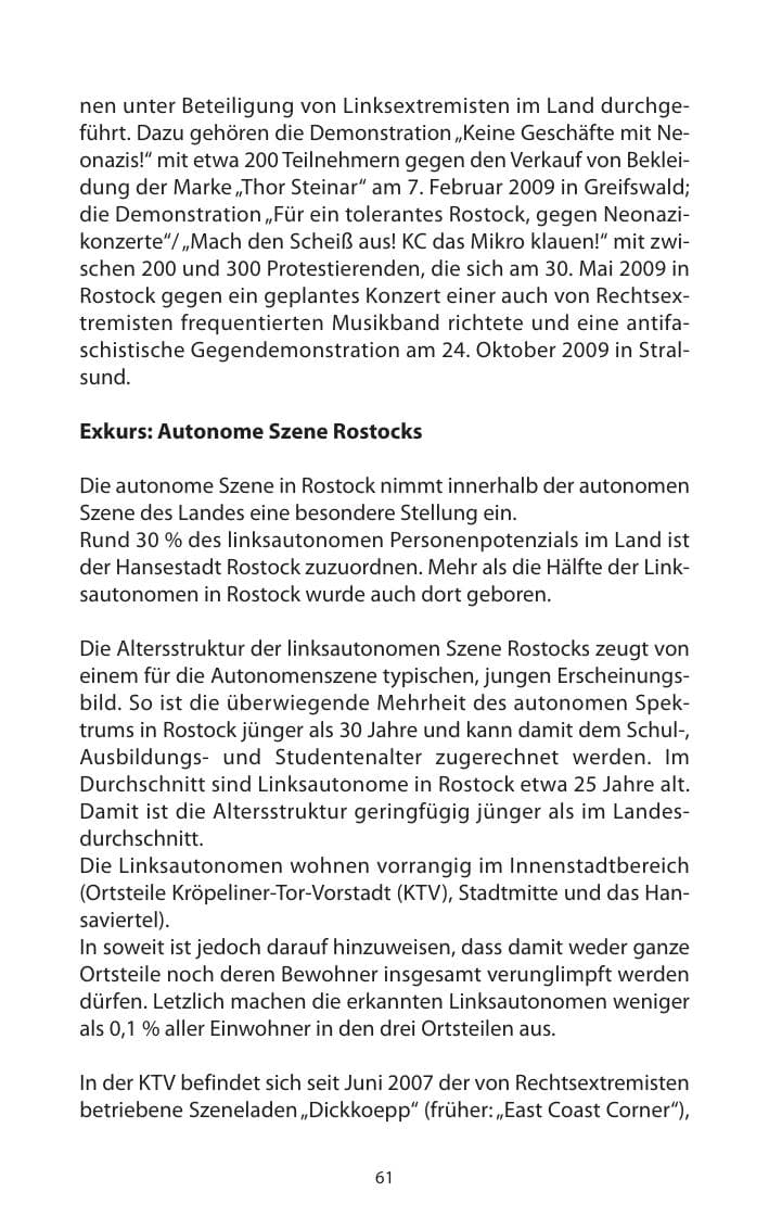 Seite 62 des Verfassungsschutzbericht 2009 Mecklenburg-Vorpommern