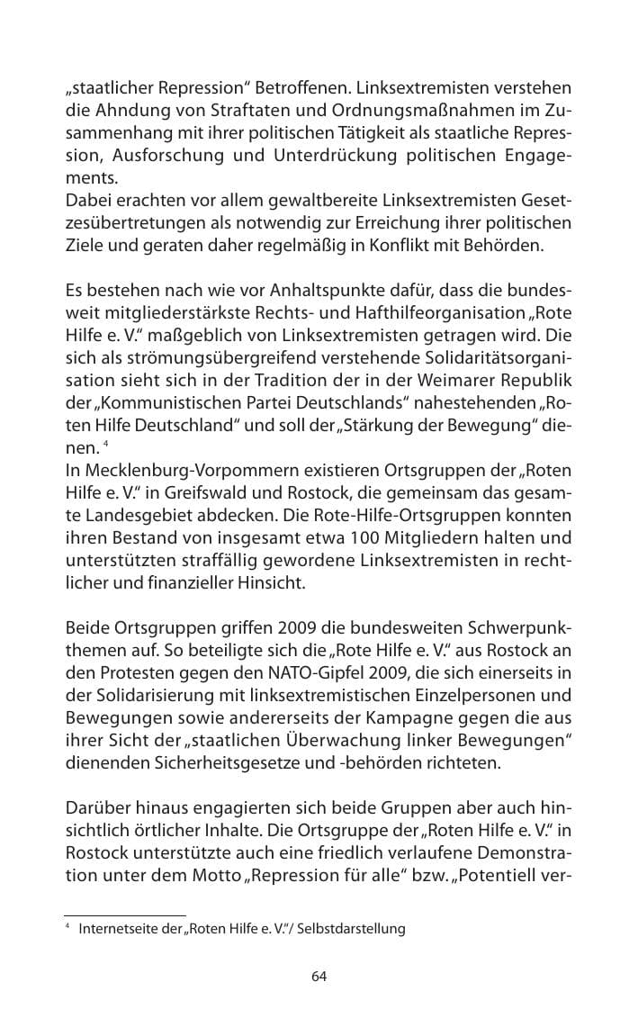 Seite 65 des Verfassungsschutzbericht 2009 Mecklenburg-Vorpommern